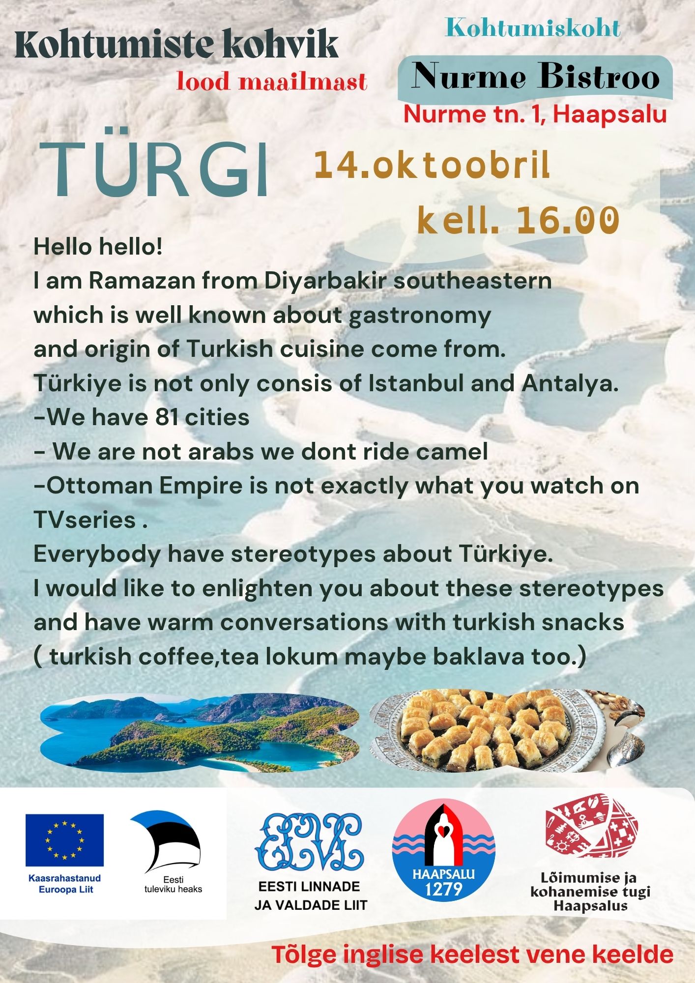 Turkish cultural evening in Haapsalu – stories, conversations, and traditional snacks at Café of Encounters.