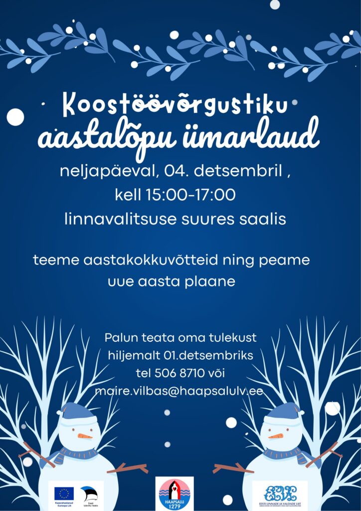 Lõimumise ja kohanemise tugi Haapsalus projekti koostöövõrgustiku aastalõpu ümarlauakutse, mis toimub Haapsalu linnavalitsuse saalis