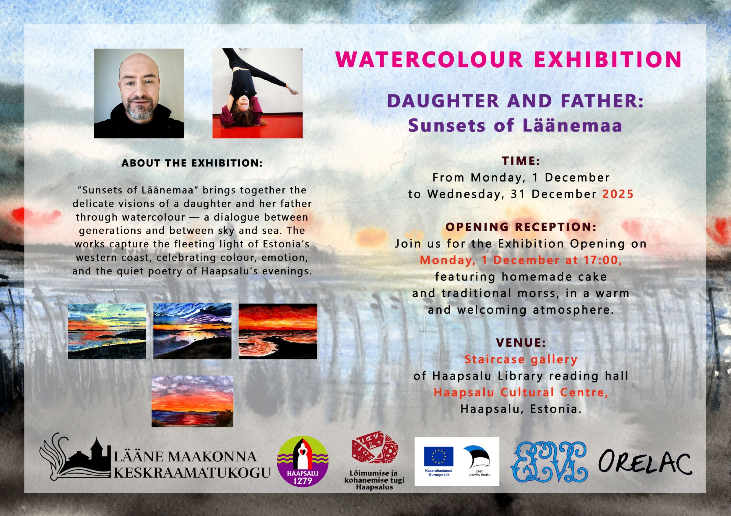 Poster for the exhibition “Daughter and Father: Sunsets of Läänemaa”, part of the Integration and Adaptation Support in Haapsalu project