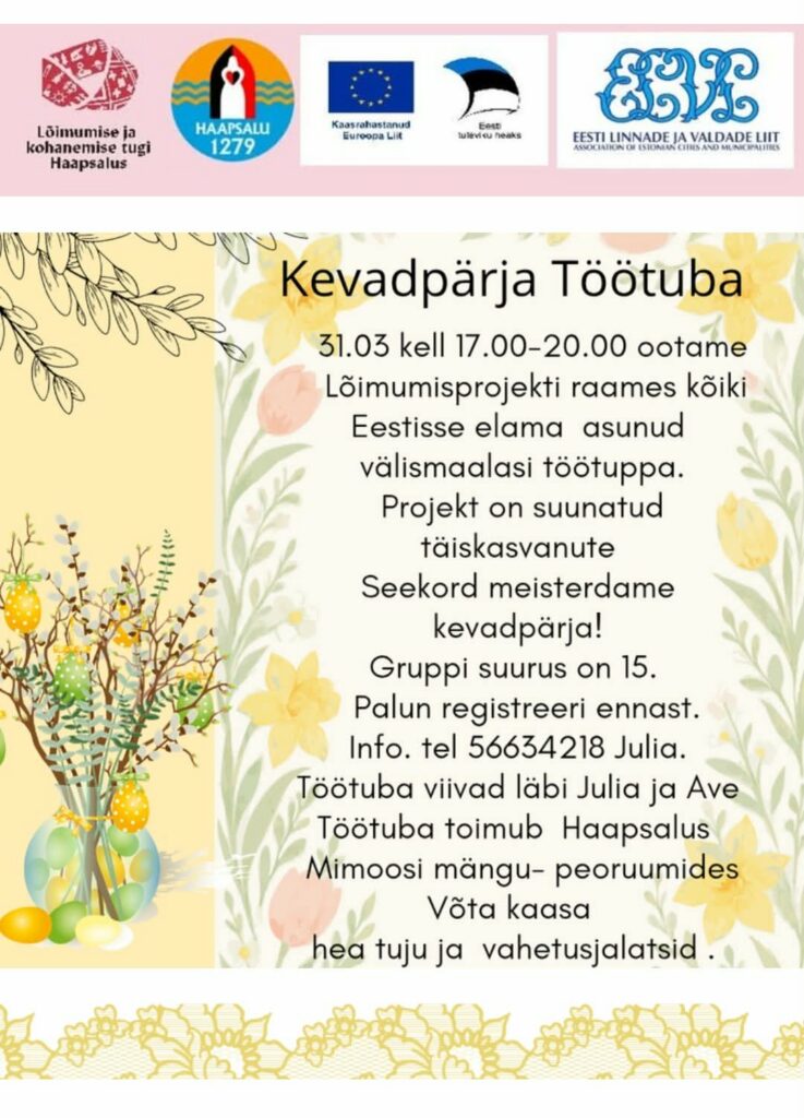 Kevadpärja töötuba Haapsalus käsitöö ja kevadine meisterdamine täiskasvanutele